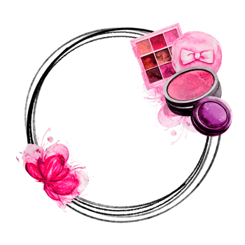 Pink frame of Makeup elements. Watercolor. Isolated. Cosmetics for banner or text. png