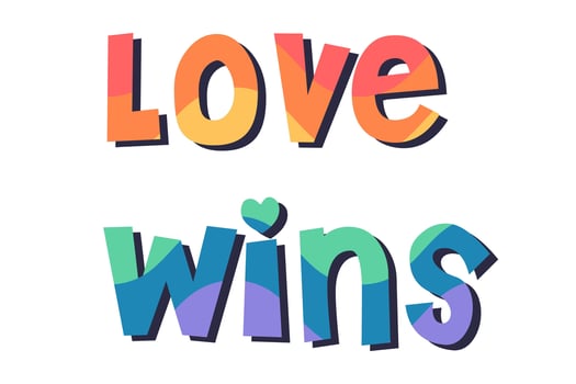 Love Wins with rainbow lettering. LGBT Pride Month concept. Trendy word art print for T-shirt,bag,sticker,mobile wallpaper or poster. vector