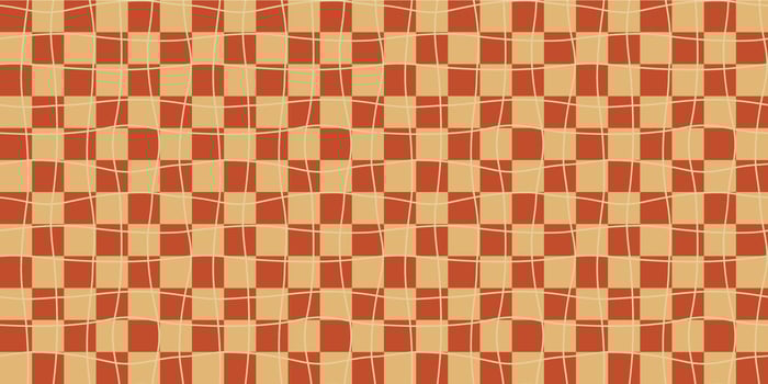 A retro style seamless pattern with a 60-70s aesthetic design and checkered vector background. Print surface for textiles, wrapping, and webs.