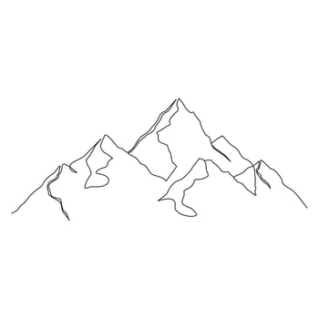 mountain range continuous One  line drawing. Simple line drawing of mountains and sun. Modern one line nature illustration vector
