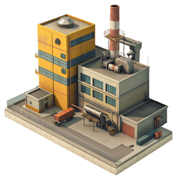 AI generated Factory Industrial building, 3d isometric design. Suitable for business, industrial and design elements png