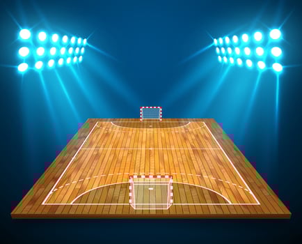 An illustration of perspective TENNIS field, cort with bright stadium lights design. Vector EPS 10. Room for copy