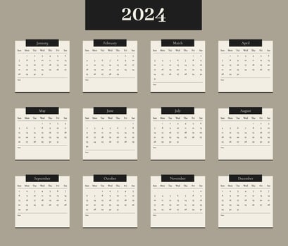 Year 2024 Calendar Vector Design