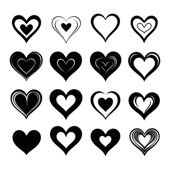 Heart icon set silhouette Valentine's Day PNG file