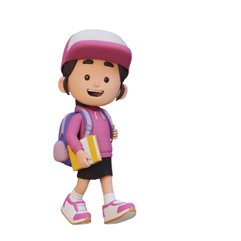 3D happy girl character walking go to school holding book png