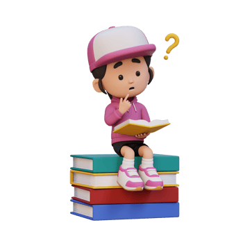 3D girl character get confused when reading a book png