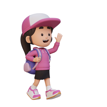 3D happy girl character walking and waving hand png