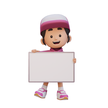 3D girl character holding a blank placard png