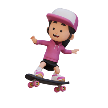 3D girl character ride skateboard png