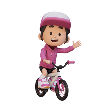 3D girl character ride bike go to school png
