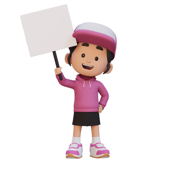 3D girl character holding a blank placard png