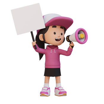 3D girl character holding a blank placard png