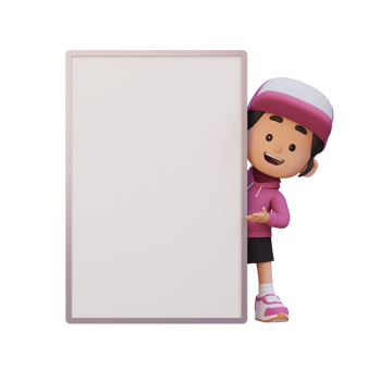 3D girl character holding a blank placard png