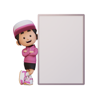 3D girl character holding a blank placard png