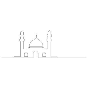 Mosque line art drawing islamic ornament background. Single line draw design vector graphic illustration
