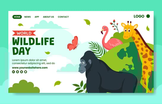 Wildlife Day Social Media Landing Page Cartoon Hand Drawn Templates Background Illustration vector