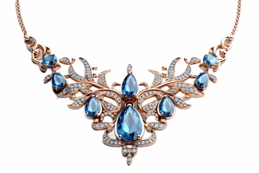AI generated Golden Necklace with Blue Sapphire Gems and Diamonds Isolated on a Transparent Background. AI png
