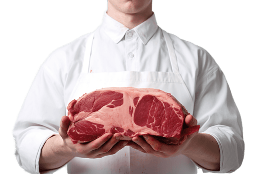 AI generated Butcher Holding Meat - Half Body View on Transparent Background. AI png