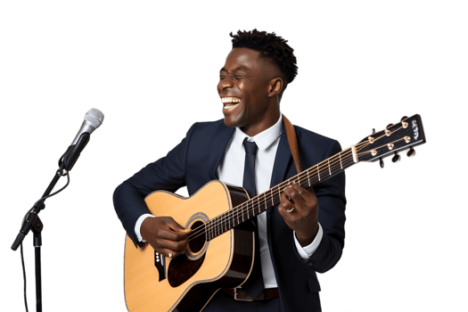 AI generated Half Body Musician Smiling with Microphone on Transparent Background. AI png