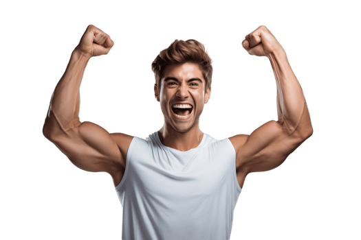 AI generated Happy Male Athlete Flexing Muscle - Face Shot Isolated on Transparent Background. AI png