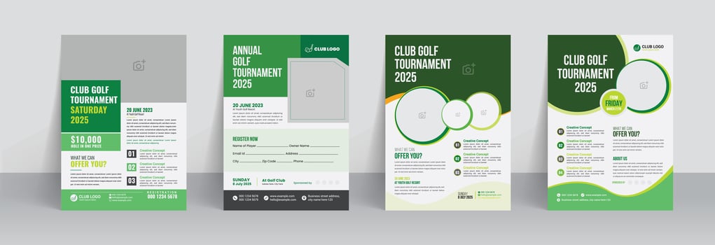 Golf tournament flyer template with sports event poster and annual brochure cover design vector