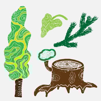 a set of trees, a tree stump and a tree vector