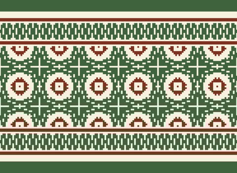 A Floral pixel art pattern on grey background.geometric ethnic oriental embroidery vector illustration. pixel style, abstract background, cross stitch.design for texture, fabric, cloth, scarf, print