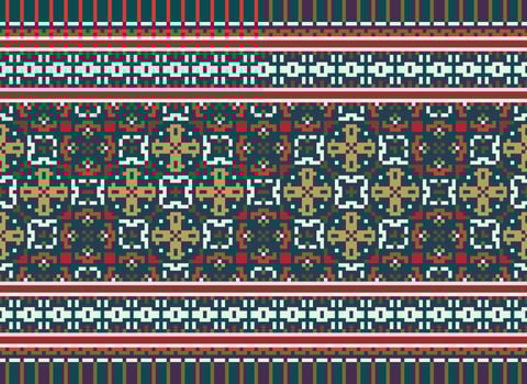 Cross Stitch pattern with Floral Designs. Traditional cross stitch needlework. Geometric Ethnic pattern, Embroidery, Textile ornamentation, fabric, Hand stitched pattern, Cultural stitching pixel art. vector
