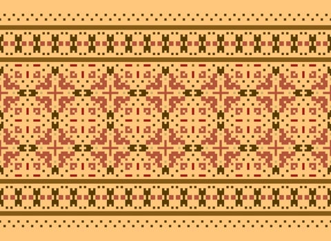 Cross Stitch pattern with Floral Designs. Traditional cross stitch needlework. Geometric Ethnic pattern, Embroidery, Textile ornamentation, fabric, Hand stitched pattern, Cultural stitching pixel art. vector
