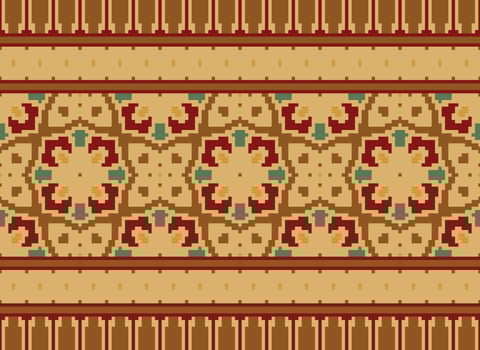 Vintages Cross Stitch Traditional Ethnic Pattern Paisley Flower Ikat Background Abstract Aztec African Indonesian Indian Seamless Pattern for Fabric Print Cloth Dress Carpet Curtains and Sarong vector