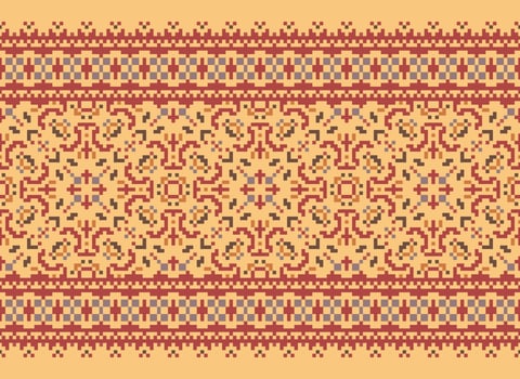 Cross Stitch. Pixel. Geometric ethnic oriental seamless pattern traditional background. Aztec-style abstract vector illustration. Design for textile, curtain, carpet, wallpaper, clothing, wrapping