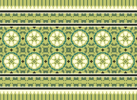 Pixel Cross Stitch Traditional Ethnic Pattern Paisley Flower Ikat Background Abstract Aztec African Indonesian Indian Seamless Pattern for Fabric Print Cloth Dress Carpet Curtains and Sarong vector