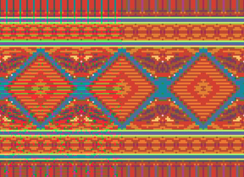 Pixel Cross Stitch Traditional Ethnic Pattern Paisley Flower Ikat Background Abstract Aztec African Indonesian Indian Seamless Pattern for Fabric Print Cloth Dress Carpet Curtains and Sarong vector