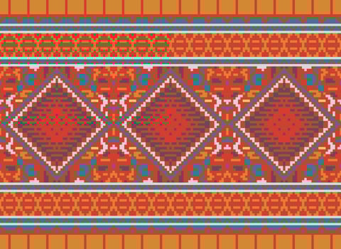 Pixel Cross Stitch Traditional Ethnic Pattern Paisley Flower Ikat Background Abstract Aztec African Indonesian Indian Seamless Pattern for Fabric Print Cloth Dress Carpet Curtains and Sarong vector