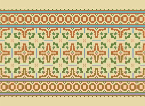 Cross Stitch. Geometric ethnic patterns. Design for Saree, Patola, Sari, Dupatta, Vyshyvanka, rushnyk, dupatta, Clothing, fabric, batik, Knitwear, Embroidery, Ikkat, Pixel pattern. Traditional Design. vector