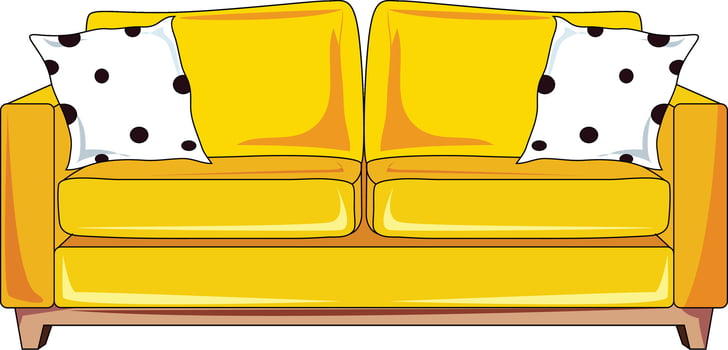 Yellow sofa with two white cushions vector