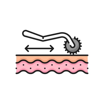 Skin care needle roller, dermatology line icon vector