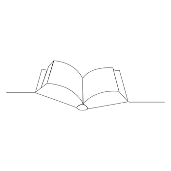Open book single line art design with Continuous one line book outline vector art illustration