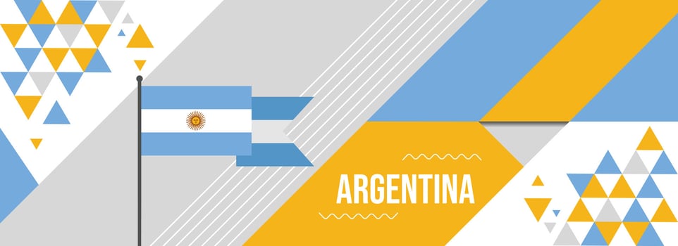 Argentina national or independence day banner design for country celebration. Flag of Argentina with modern retro design and abstract geometric icons. Vector illustration