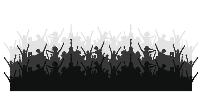 Silhouette of a cheerful crowd of people in party celebration. Vector illustration.