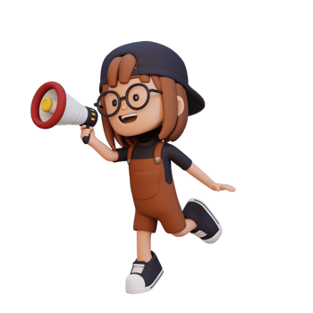 3D cute girl Character jumping and talking on Megaphone png