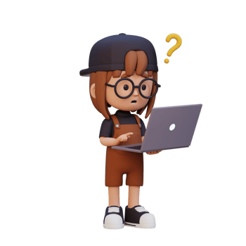 3D cute girl character confused on a laptop png