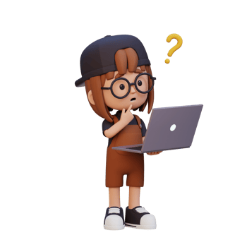 3D cute girl character confused on a laptop png