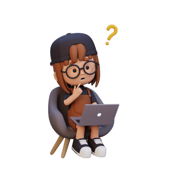 3D cute girl character confused on a laptop png