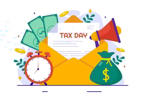 Happy Tax Day Vector Illustration on 15 April with Clipboard Tax Form, Clock, Pen, Coins Money and Paper Document to Pay the bills in Flat Background
