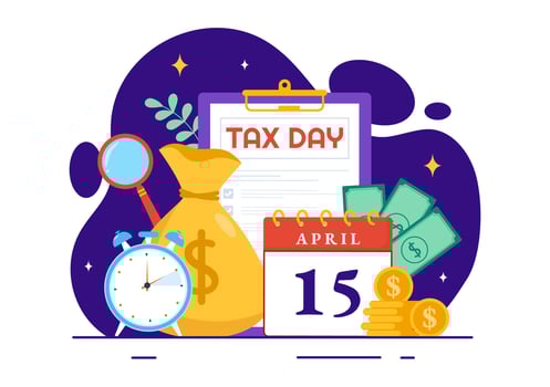Happy Tax Day Vector Illustration on 15 April with Clipboard Tax Form, Clock, Pen, Coins Money and Paper Document to Pay the bills in Flat Background