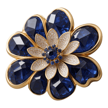 AI generated sapphire colored floral brooch has waffle glass inserts isolated on transparent background png
