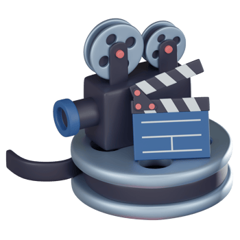 Cinematic Symphony of Movie Icons Clapperboard, Projector, and Movie Reel. 3D Render png