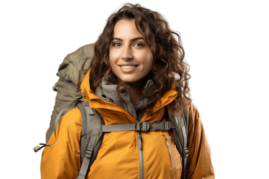AI generated Indian Female Tourist Backpacking, Smiling Happily on Transparent Background. AI png