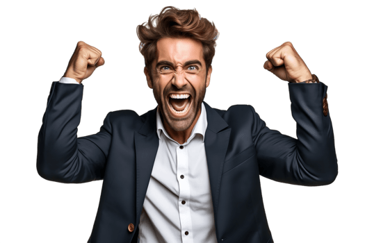 AI generated Successful Businessman Flexing Arms in Victory on Transparent Background. AI png
